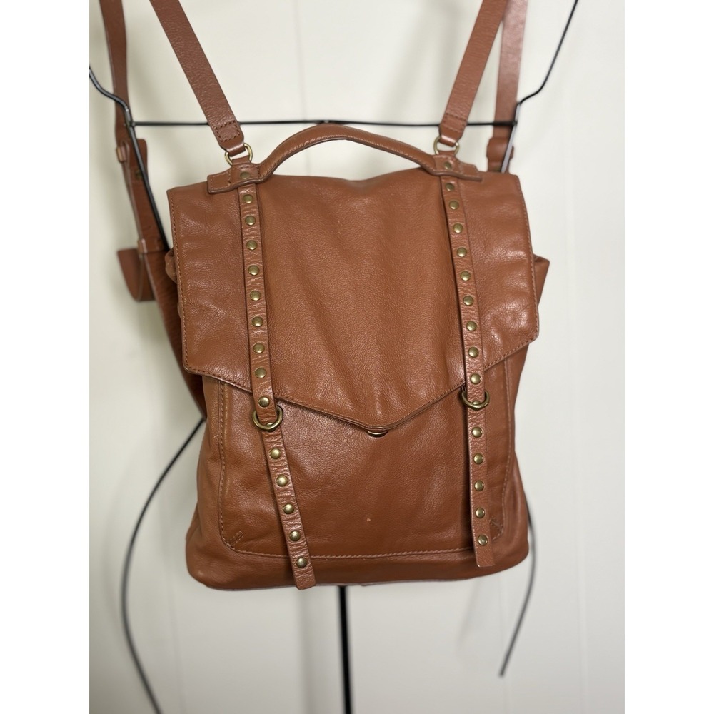 Lucky Brand Leather Brown Cognac Backpack Gold Studded Adjustable‎ Straps - Picture 3 of 16